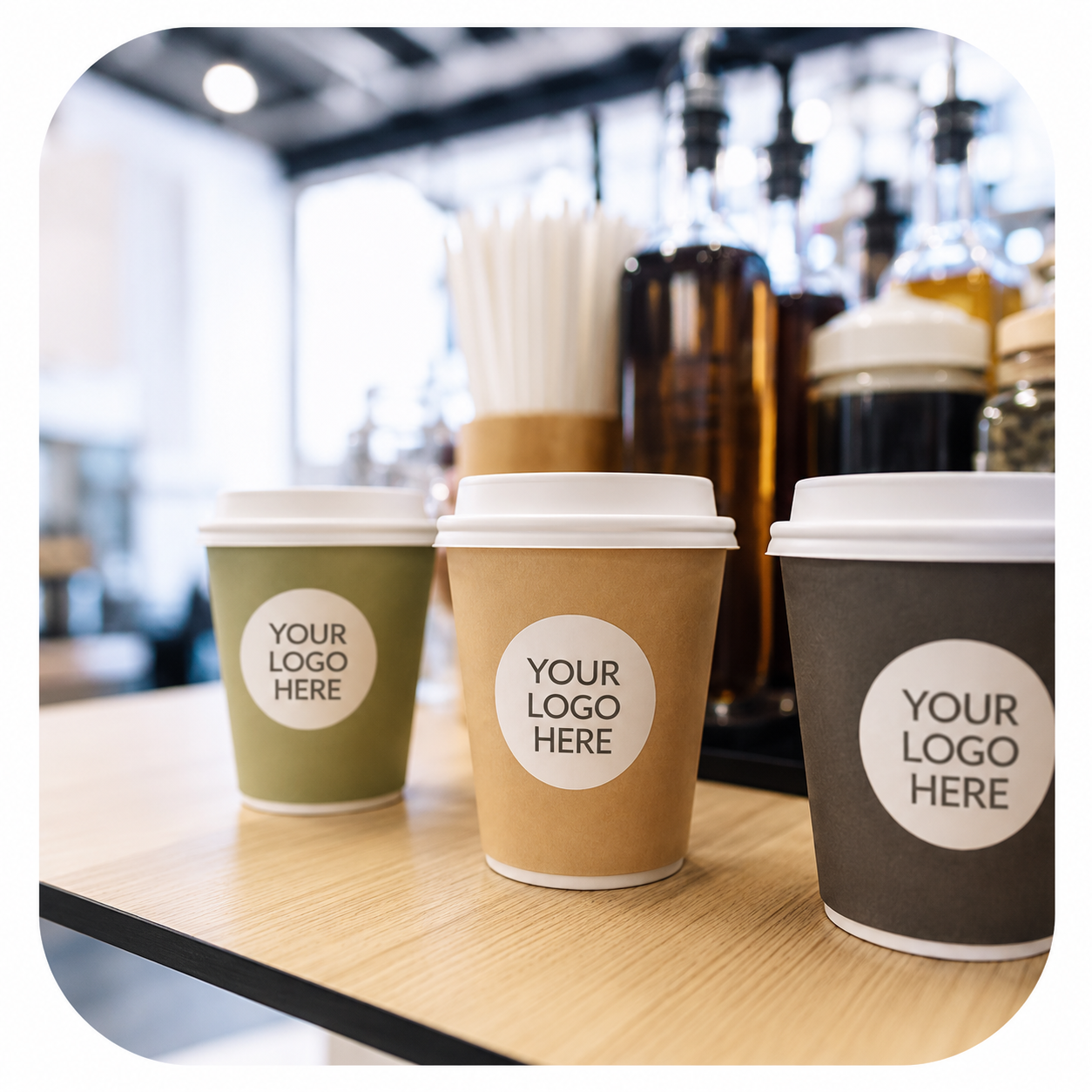 Custom event graphic on premium coffee drinks