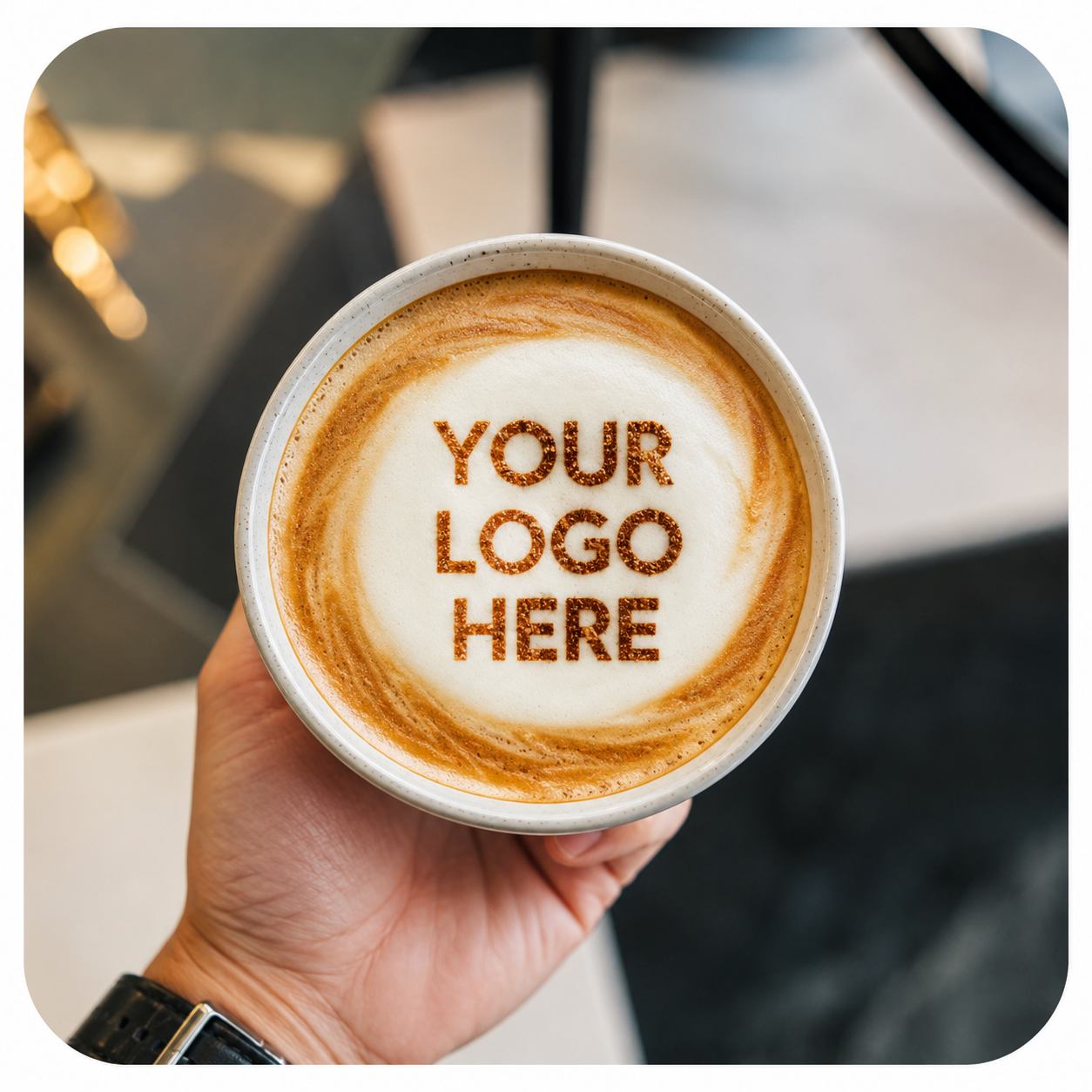 Custom latte art with Harbor Grounds logo