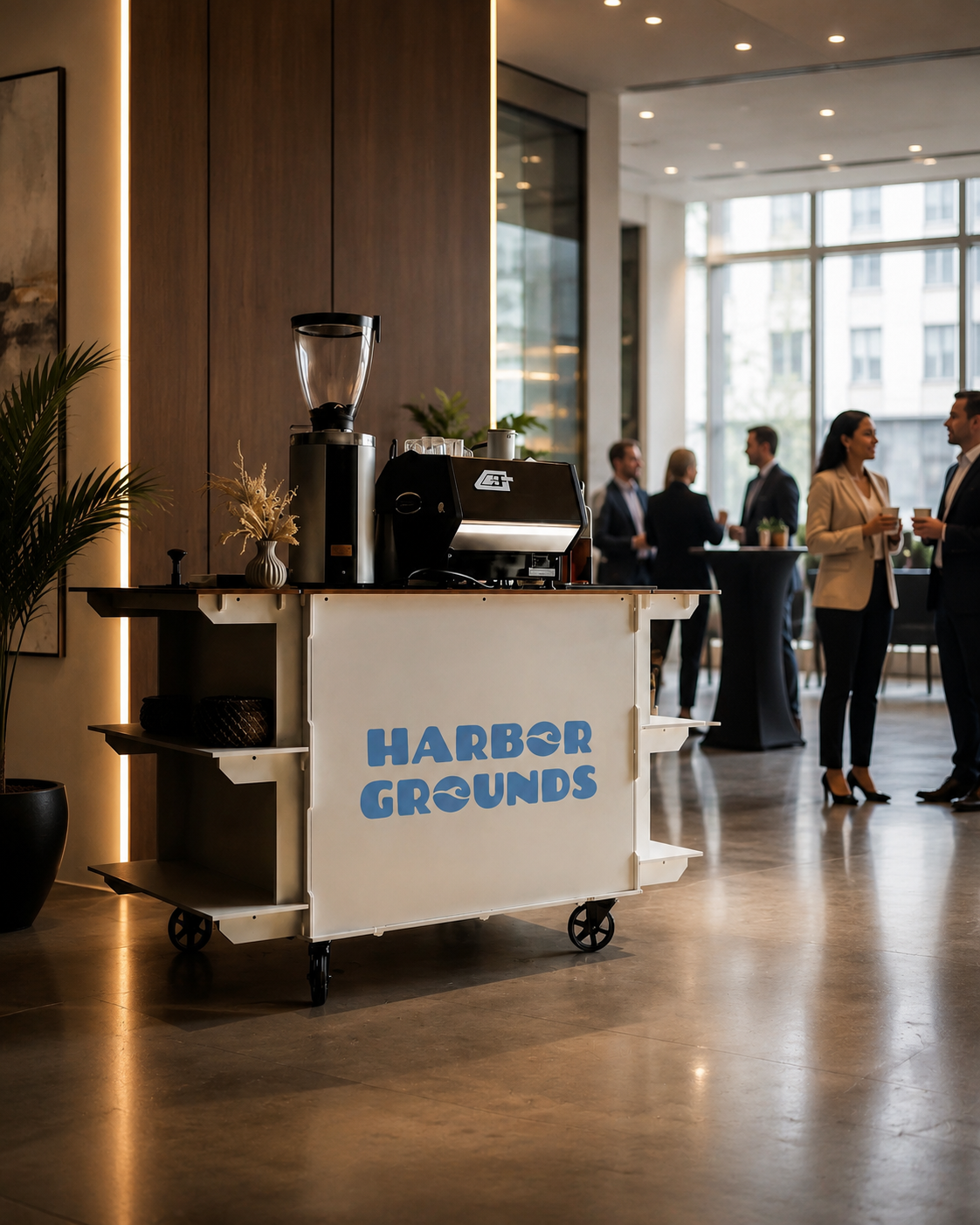 Harbor Grounds coffee cart set up for a corporate event