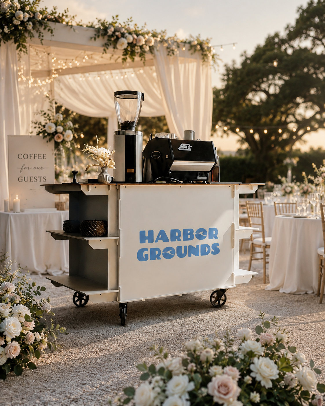 Harbor Grounds coffee cart set up for a wedding